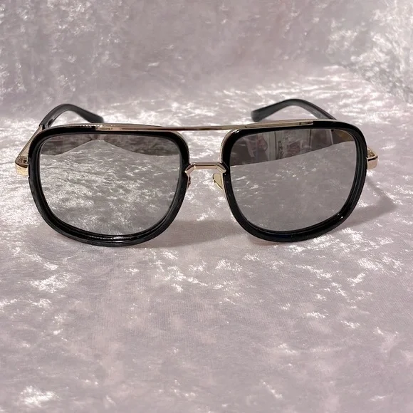 New Modern Brow Bar Silver Mirror Lens Oversize Square Aviator Sunglasses Shades - Picture 2 of 7